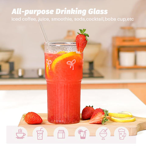 Greefun vaso vidrio lazo rosa detalle: añade toque elegante para tus bebidas.