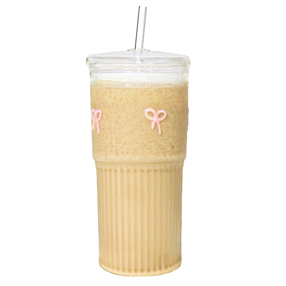 Greefun vaso vidrio lazo tapa pajita: ideal para café y batidos en cualquier momento.