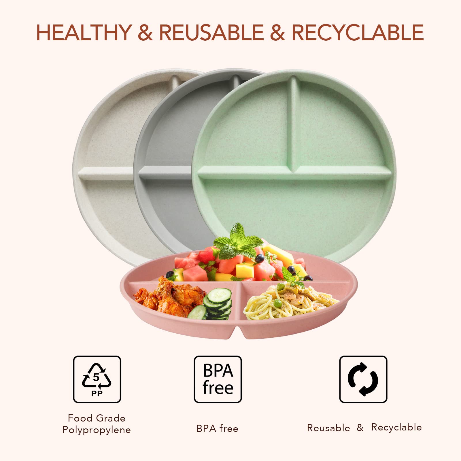 greenandlife plato dividido 9 pulgadas gris, ideal para comidas para toda la familia.