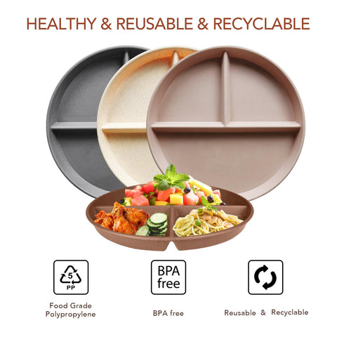 Greenandlife, plato dividido 9 pulgadas gris carbón para servir comidas variadas.
