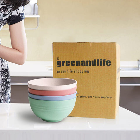 greenandlife tazón trigo set 4 colores, opción divertida para la mesa.