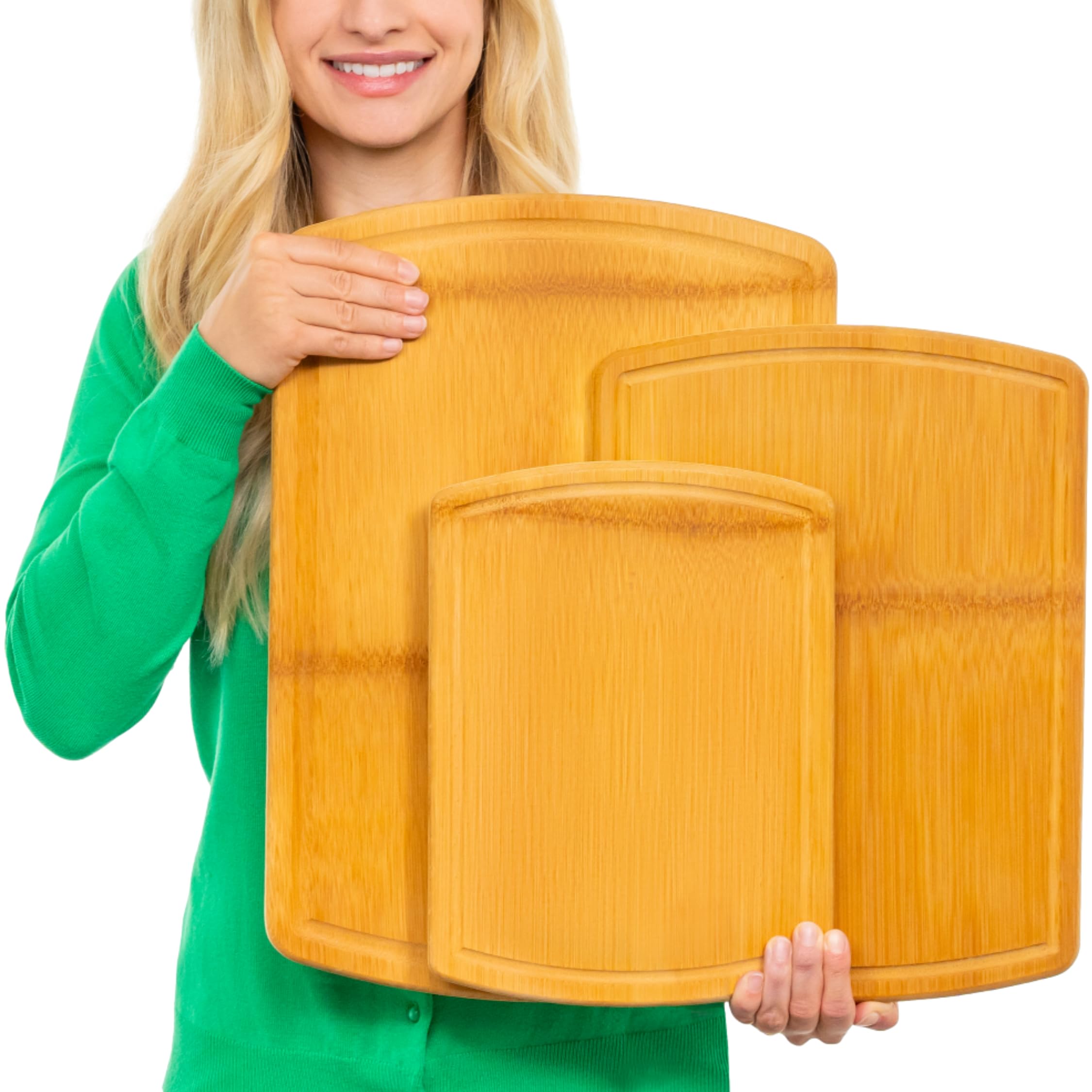 Canales para jugos Greener Chef evitan derrames durante cortar y servir.