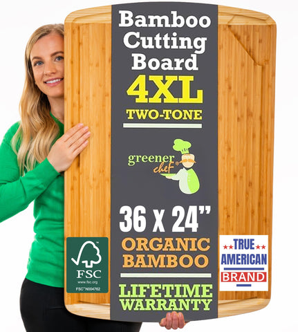 Greener Chef tabla bambú 36 x 24 extra grande para grandes preparaciones.