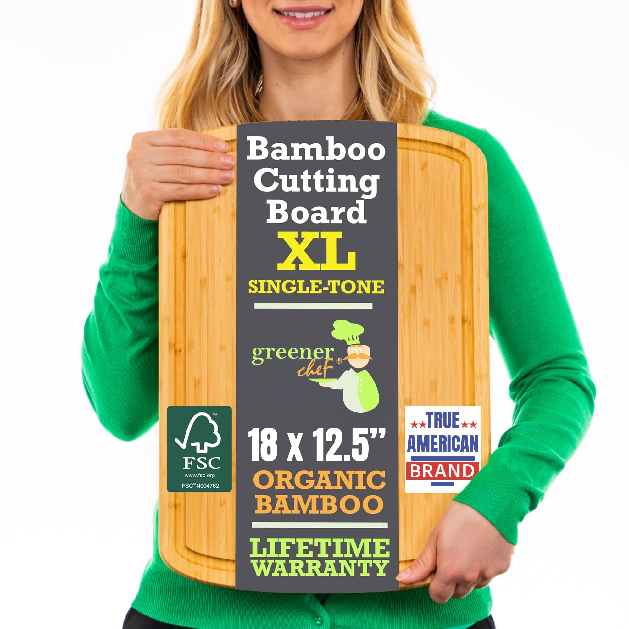 Tabla de cortar Greener Chef de bambú 18 pulgadas, superficie XL para grandes preparaciones.