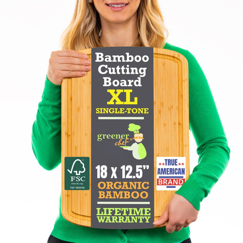 Tabla de cortar Greener Chef de bambú 18 pulgadas, superficie XL para grandes preparaciones.