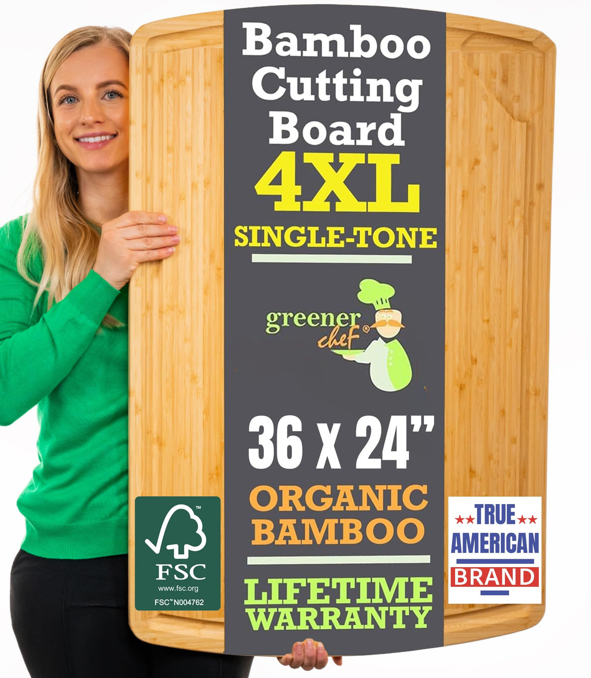 Greener Chef tabla de cortar de bambú 4XL para tareas grandes en la cocina.