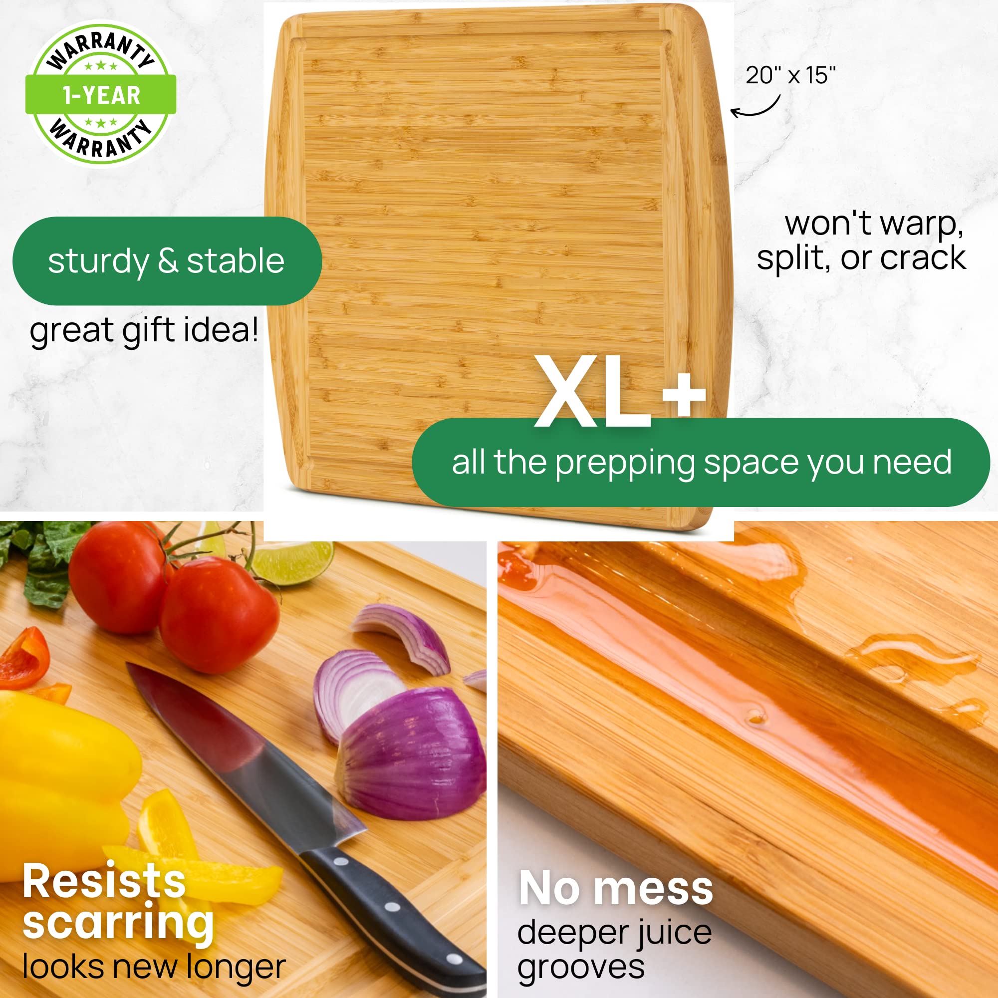Greener Chef tabla de cortar bambú XL20x15 perfecta para cortar carnes con seguridad