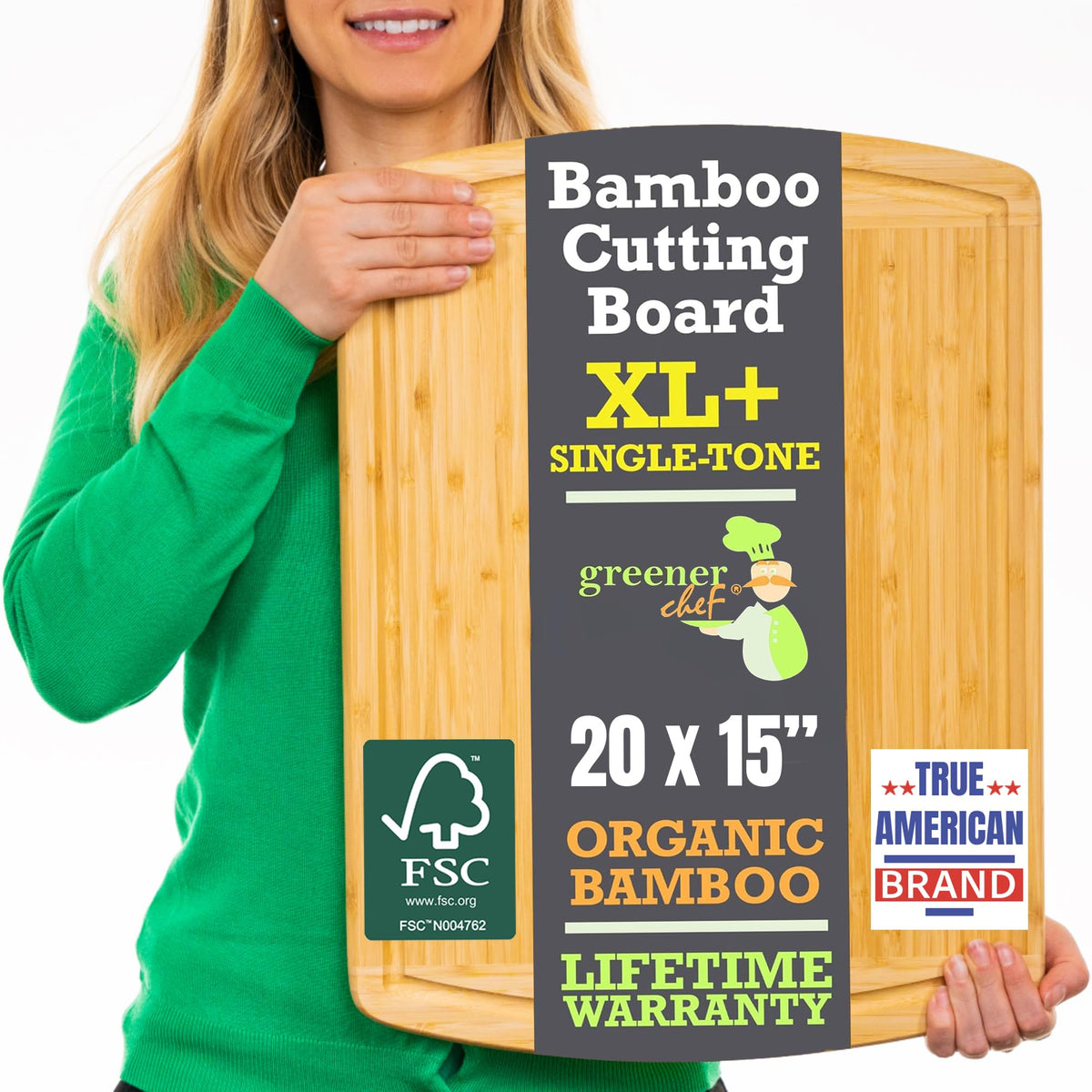 Greener Chef tabla de cortar de bambú XL20x15 superficie duradera para uso diario