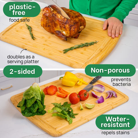 Greener Chef tabla de cortar bambú XL20x15 surcos de jugo que evitan desorden