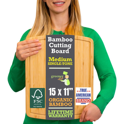 Greener Chef: tabla de corte de bambú de 15 pulgadas vista superior para uso diario.