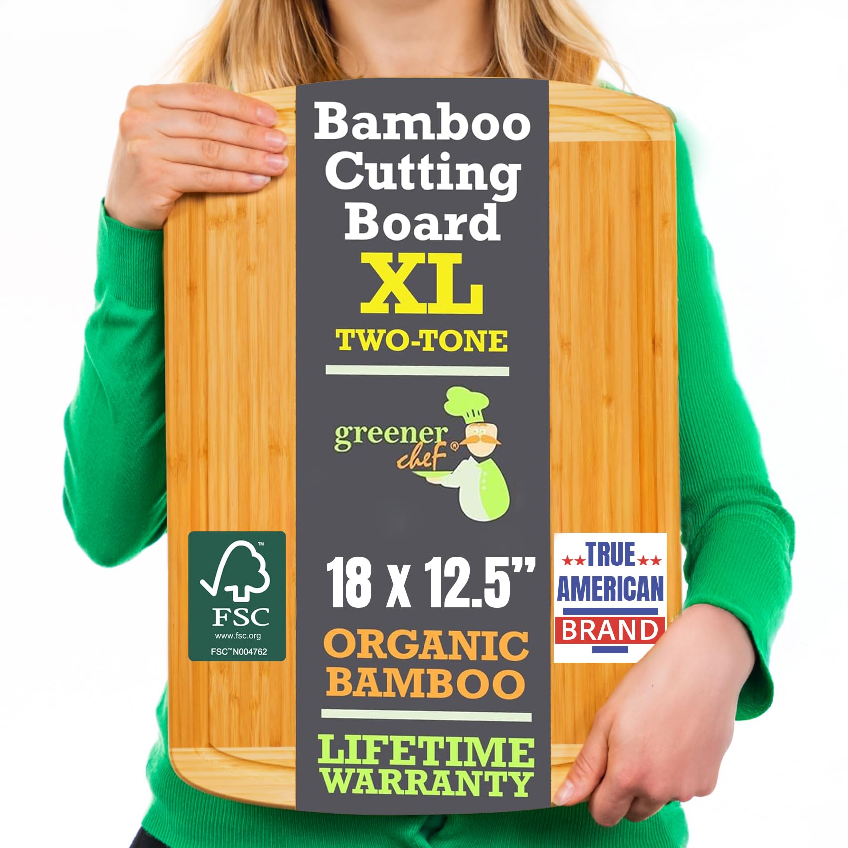 Greener Chef tabla de corte de bambú 18 pulgadas con superficie XL para carne y verduras