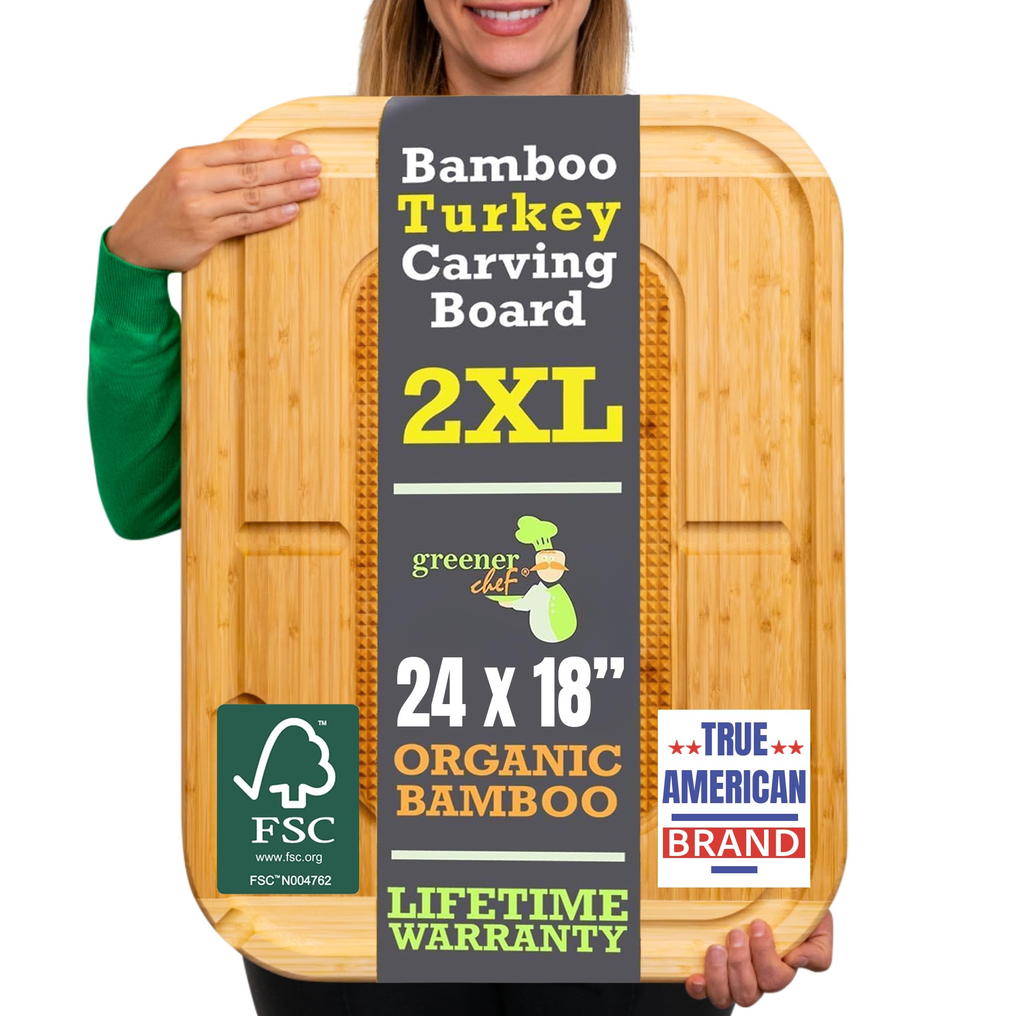 Tabla Greener Chef de bambú 24 pulgadas para cortar grandes piezas con seguridad.