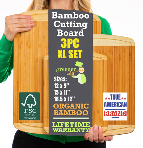 Greener Chef tablas de corte de bambú set de 3 extra grande para preparaciones amplias