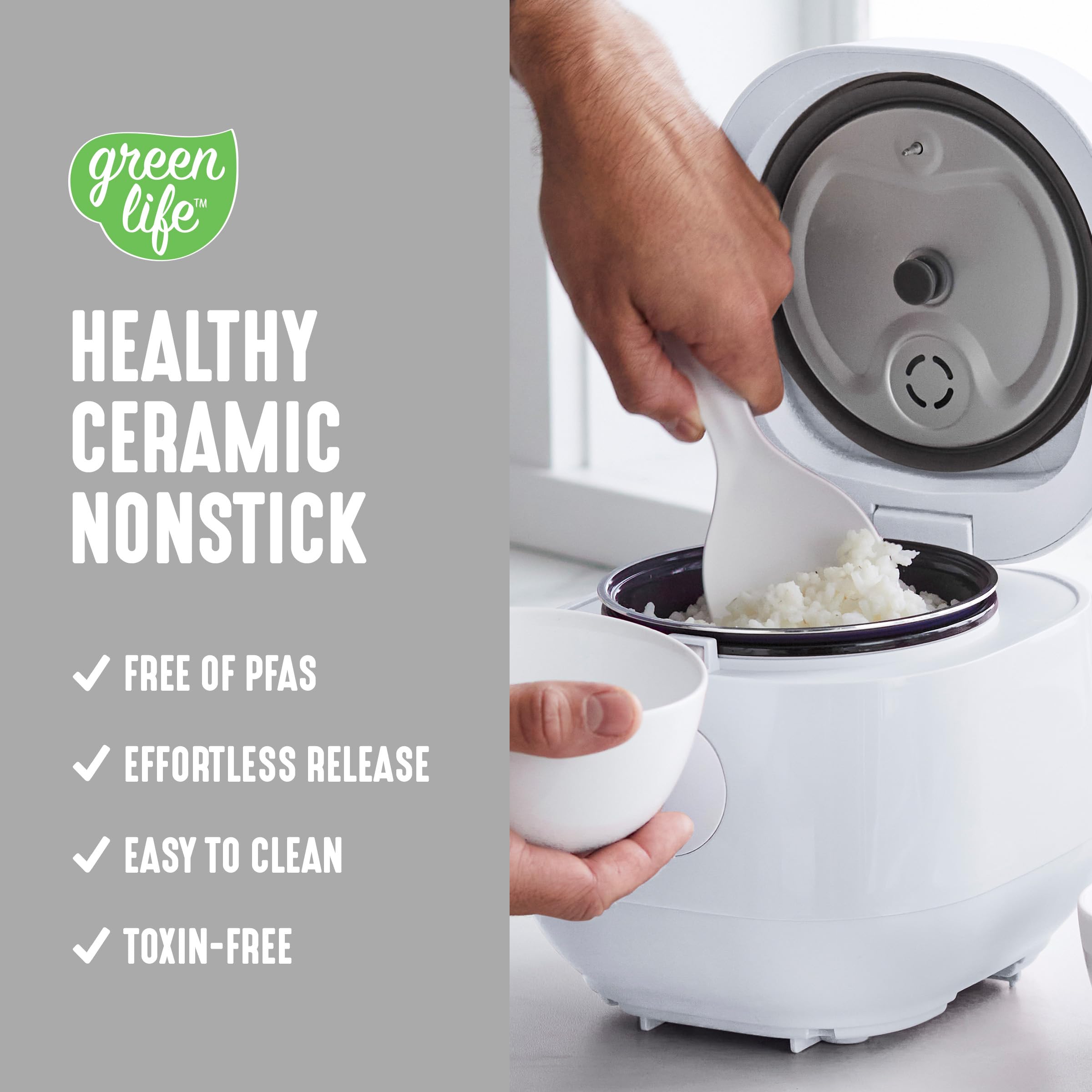 GreenLife Arrocera Digital con recubrimiento cerámico sin PFAS para cocinar con tranquilidad.