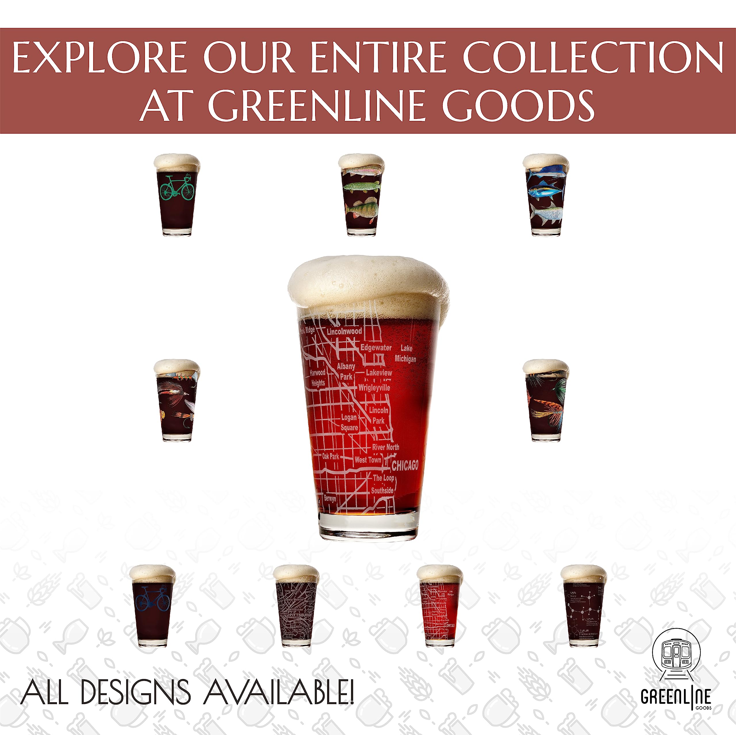 Conjunto de dos vasos Greenline Goods con mapa de Chicago para brindis memorables.