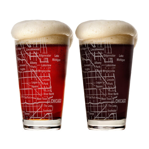 Vaso Greenline Goods con mapa de Chicago para disfrutar cerveza fría en casa.