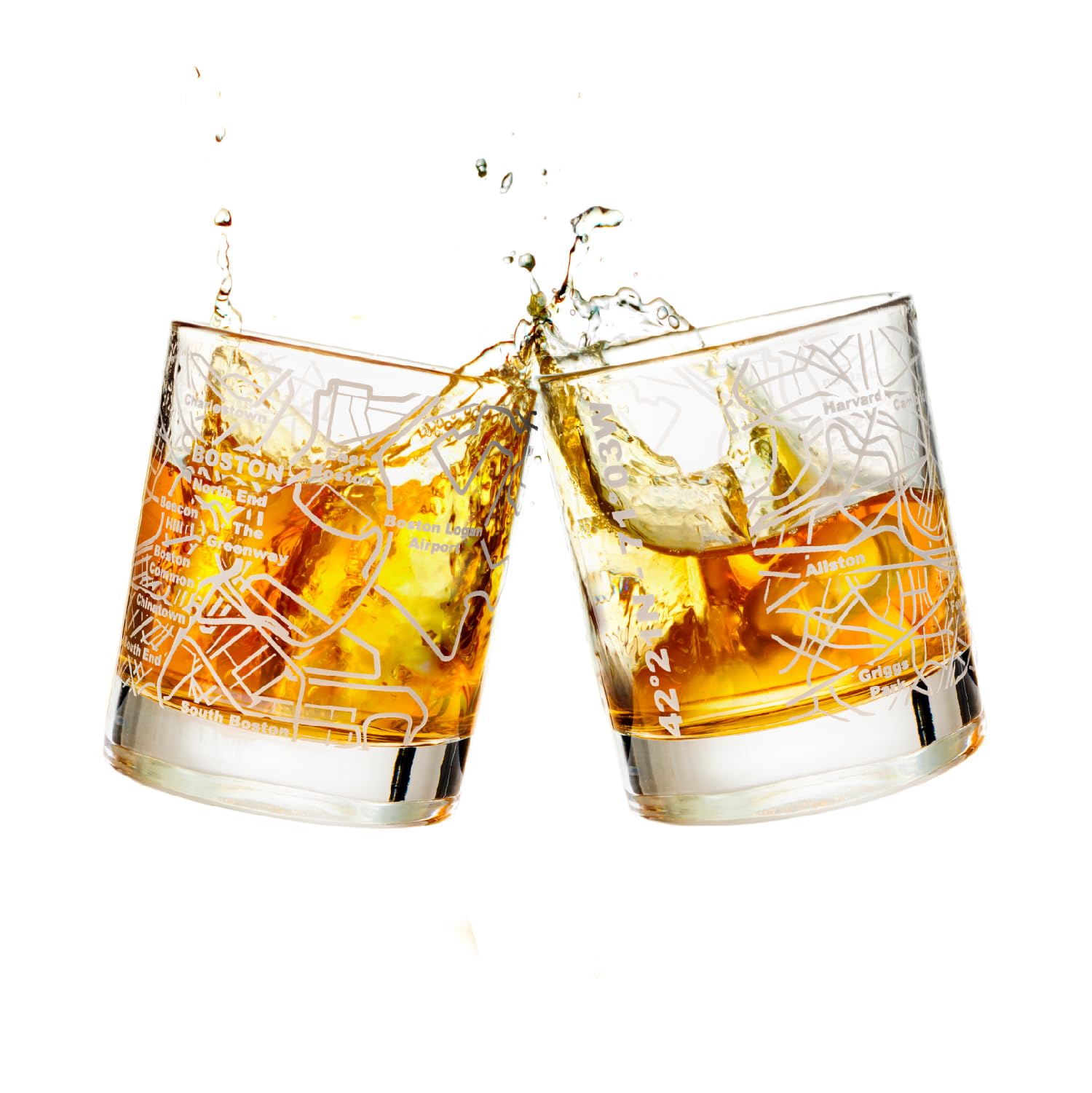 Vaso whisky Greenline Goods con mapa de Boston grabado, ideal para degustación