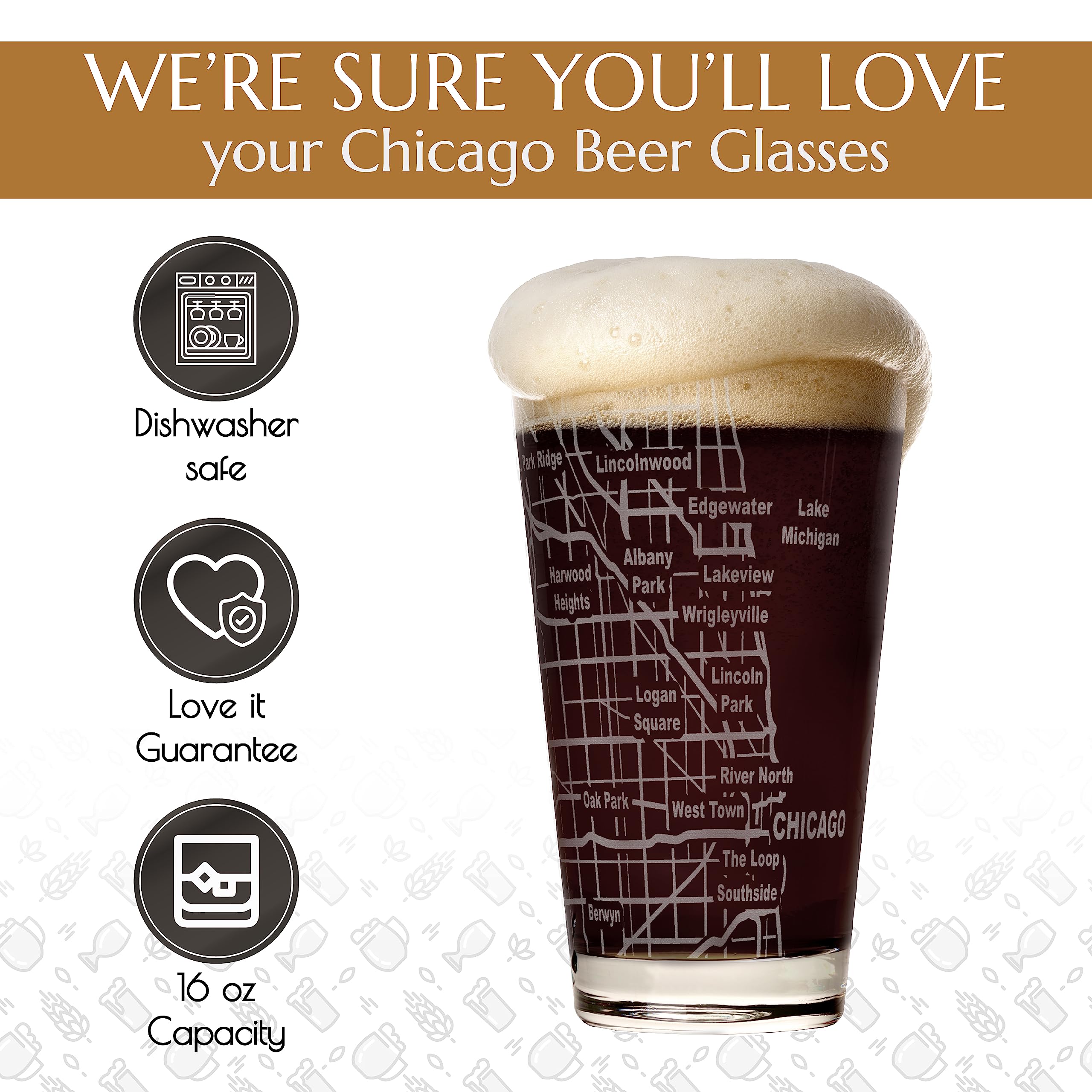Vaso Greenline Goods con acabado brillante y grabado de Chicago para degustaciones.