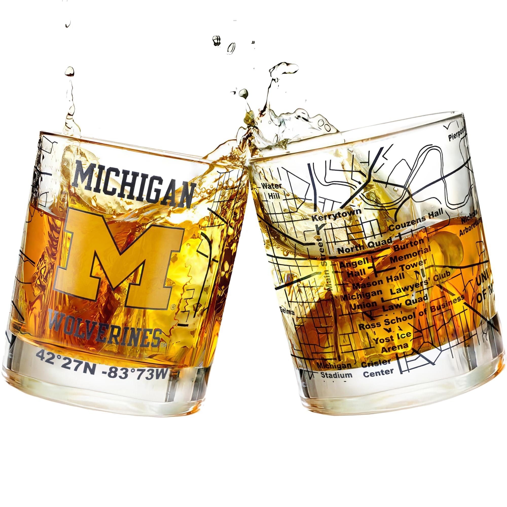 Greenline Goods Wolverines: logotipo a color y mapa del campus, ideal para fans.