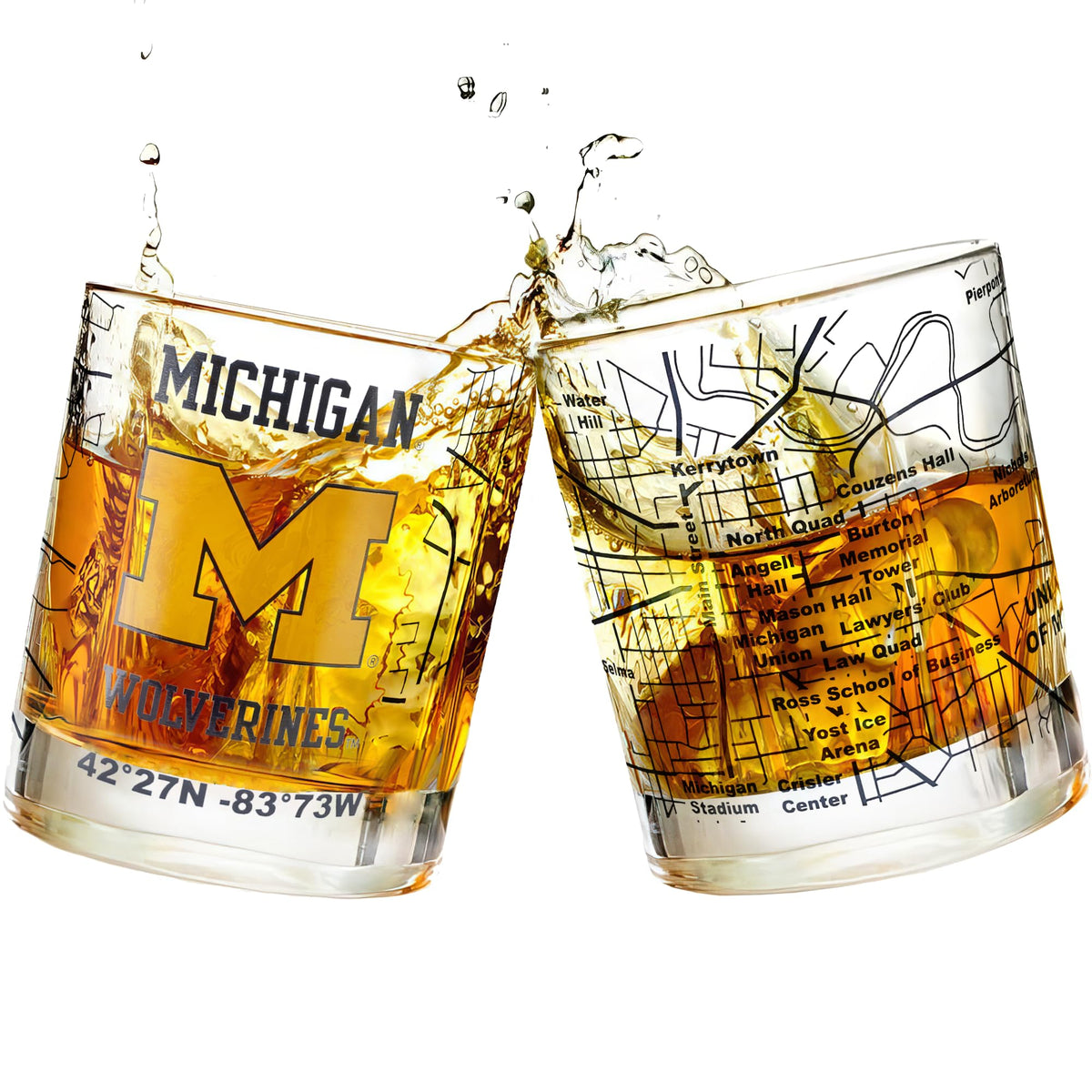 Greenline Goods Wolverines: logotipo a color y mapa del campus, ideal para fans.