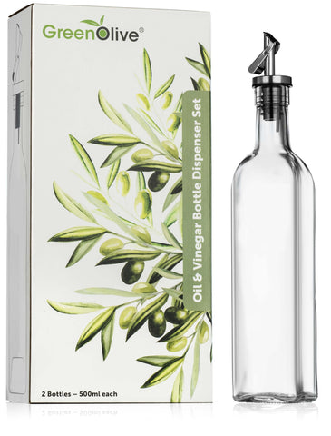 GREENOLIVE botella de aceite de oliva en vidrio claro para ver el contenido