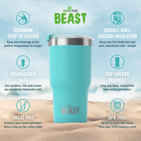 Greens Steel Beast 20oz aislamiento de doble pared para mantener la bebida fría o caliente.