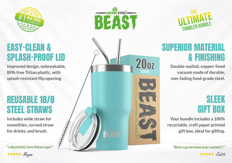 Gre Greens Steel Beast 20oz con tapa emergente, cierre hermético para evitar derrames.
