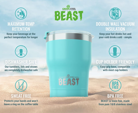 Greens Steel Beast, aislamiento doble pared mantiene bebidas frías o calientes por más tiempo