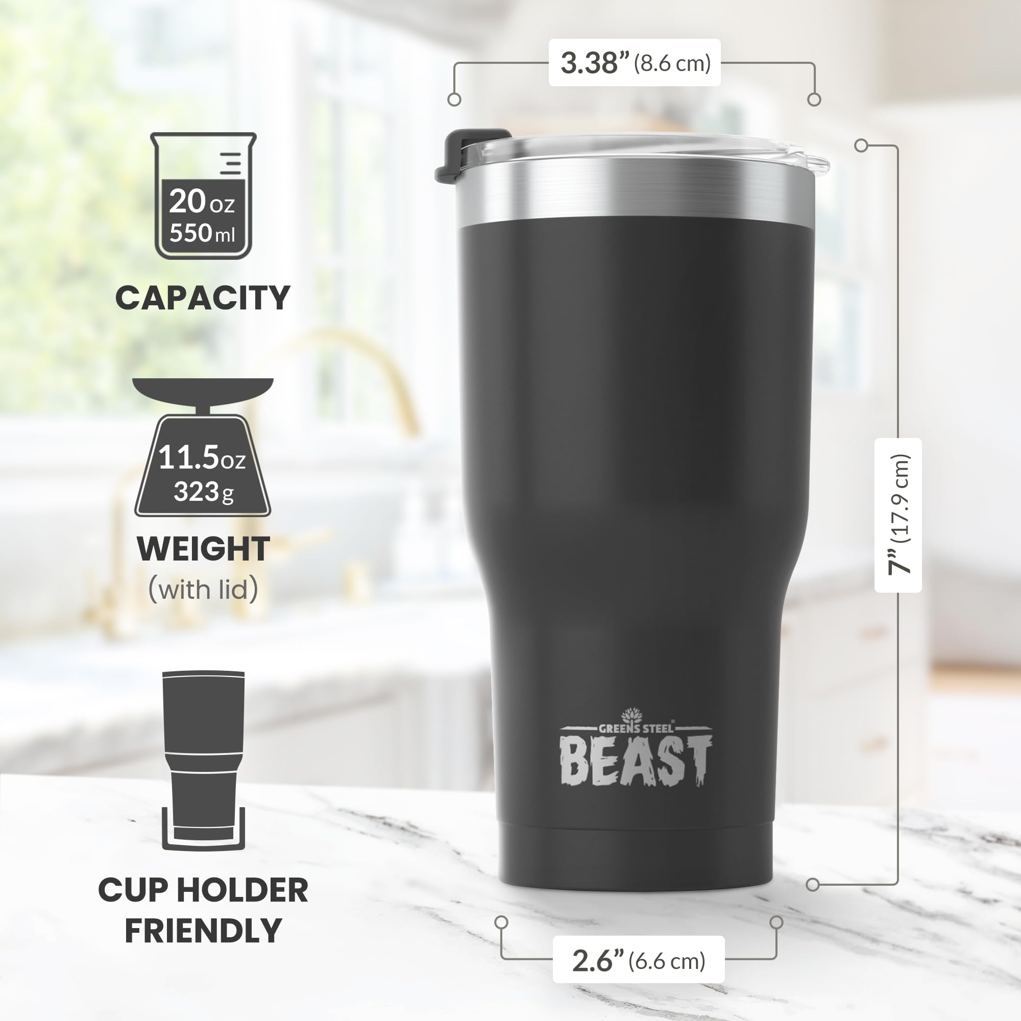 Greens Steel Beast dos pajitas incluidas, solución para bebidas frías o calientes