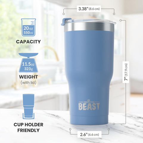 Greens Steel Bestia 20oz, estilo moderno en azul cielo tempestuoso para cualquier plan.