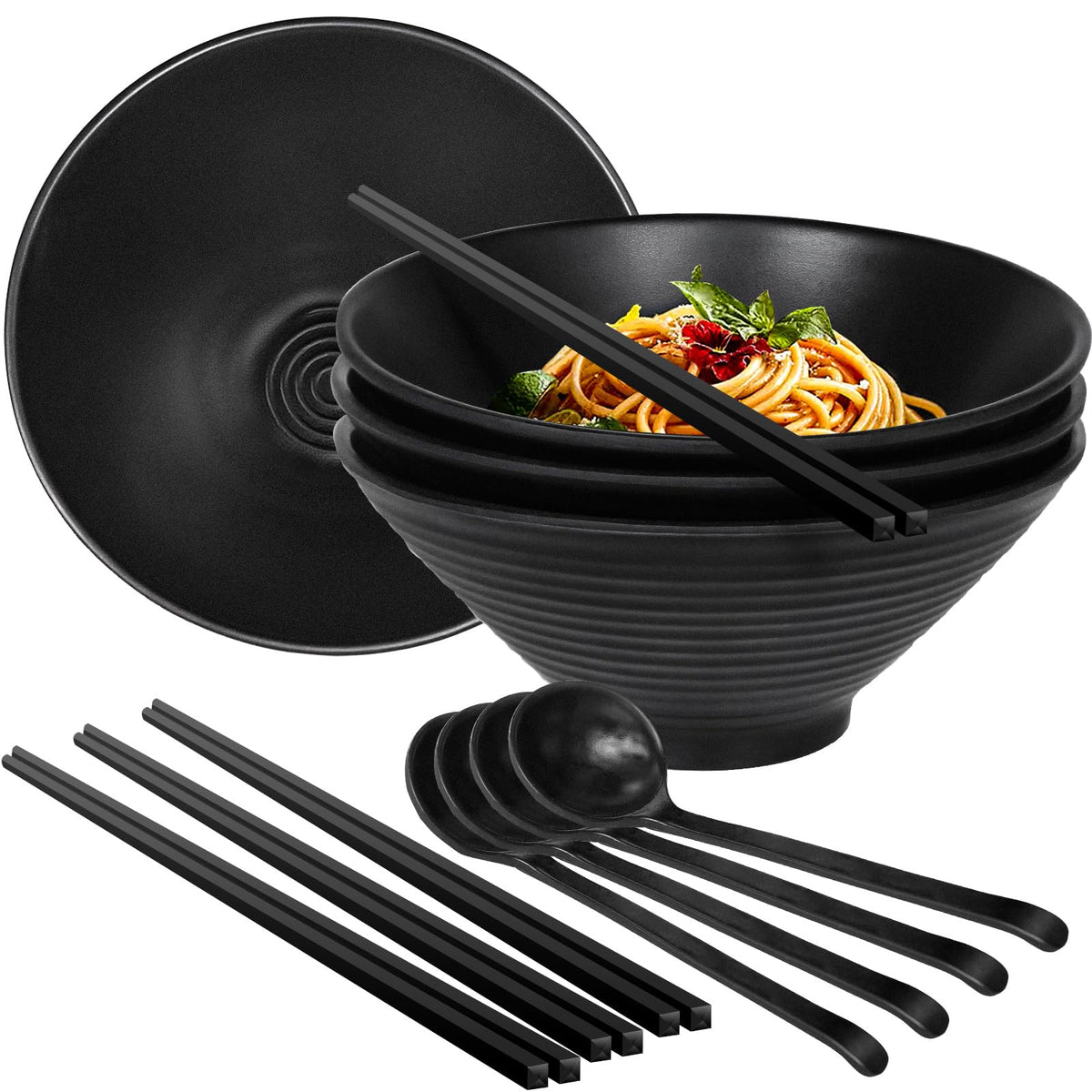 Greentainer set 4 tazones ramen grandes, aptos para sopa abundante y estilo japonés.
