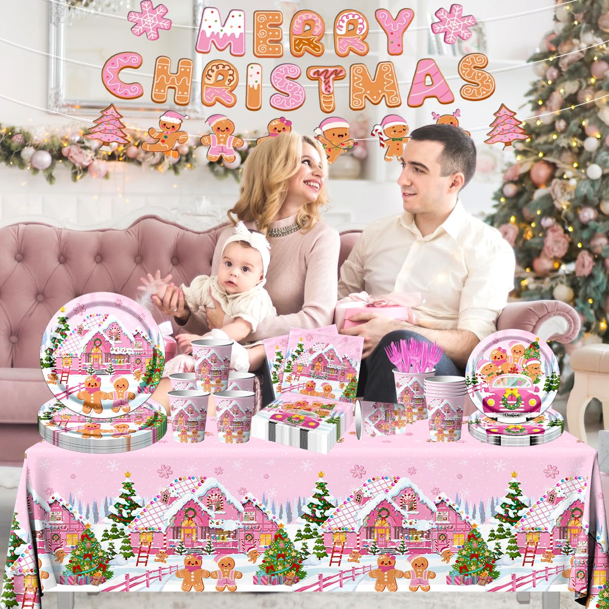 GREHUMOR mantel navidad rosa para una mesa limpia y festiva