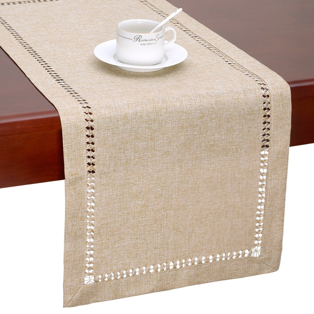 Mantel beige rectangular 14x72 pulgadas de Grelucgo para mesas.