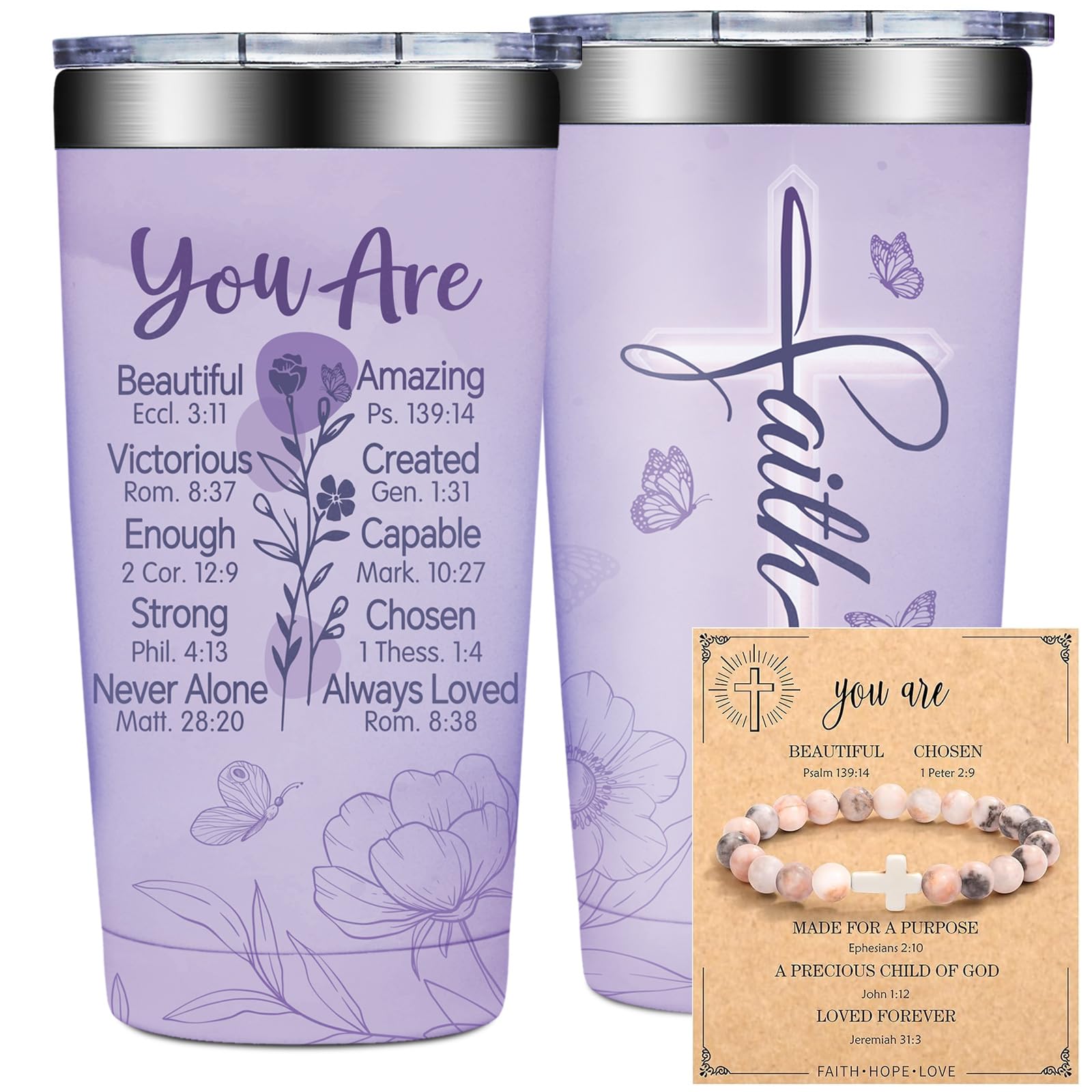 Grifarny tumbler cristiano para bautismo de 20 oz en color púrpura.