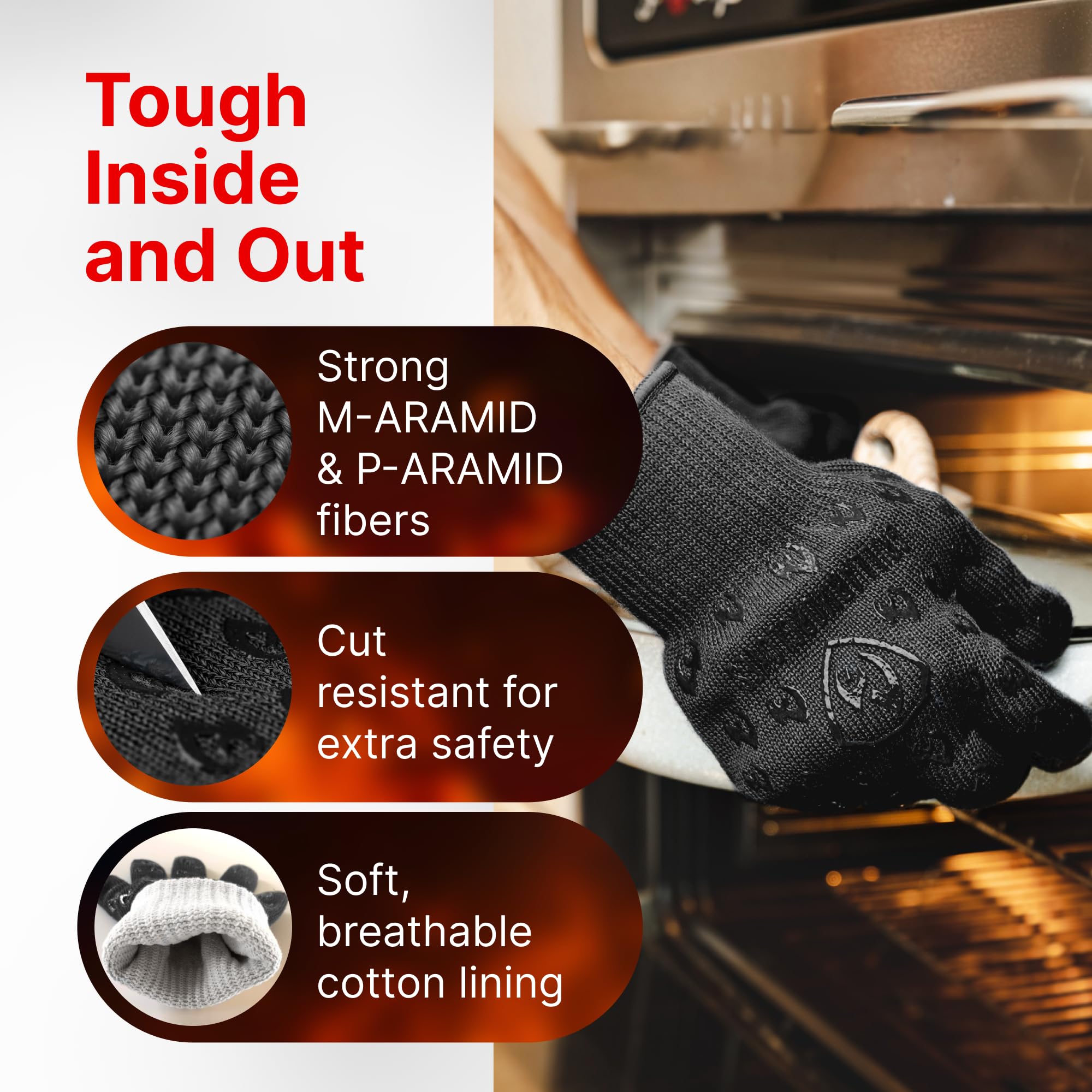 Guantes Grill Armor: manipulación precisa de utensilios con calor alto.