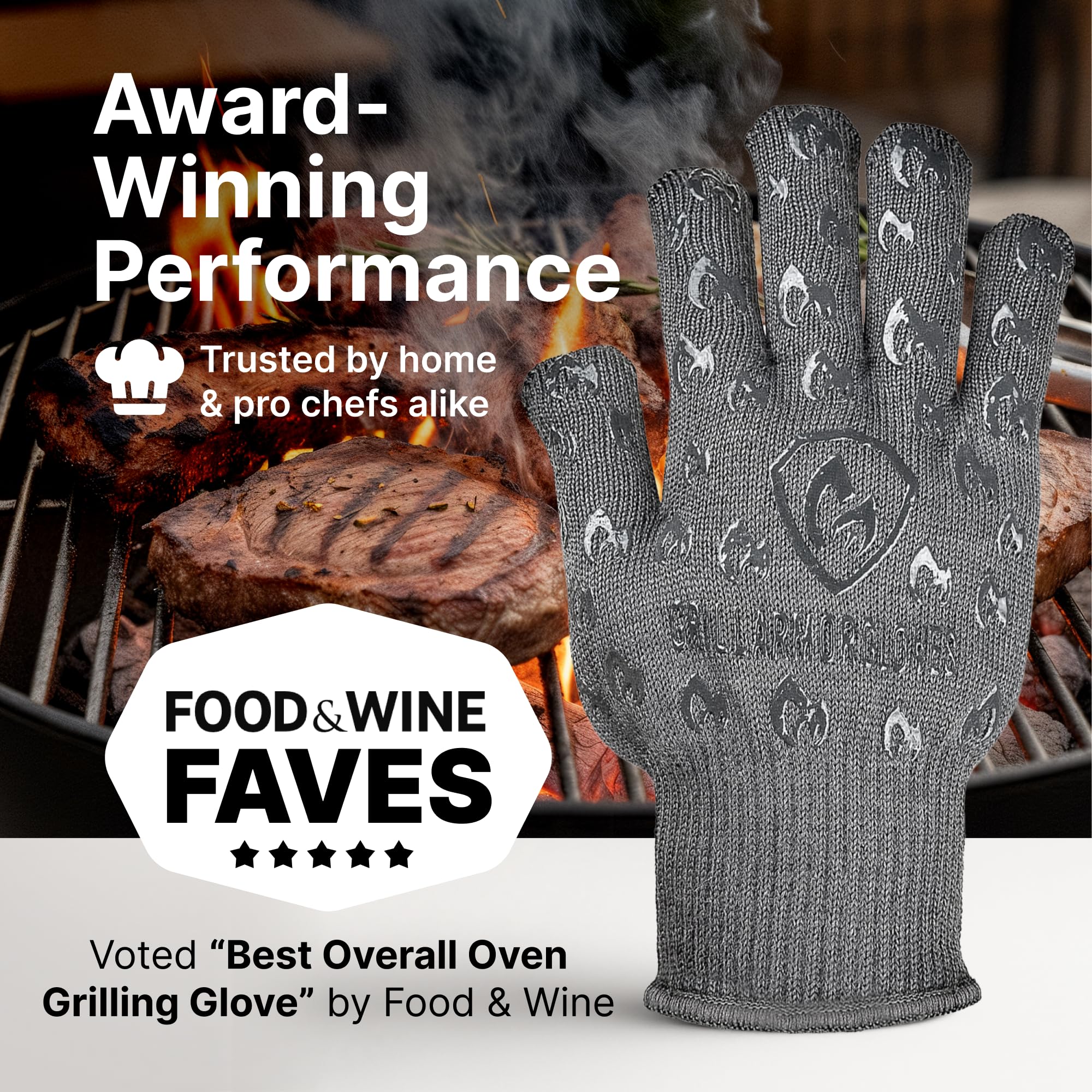 Guantes Grill Armor: silicona texturada para agarre no deslizante.
