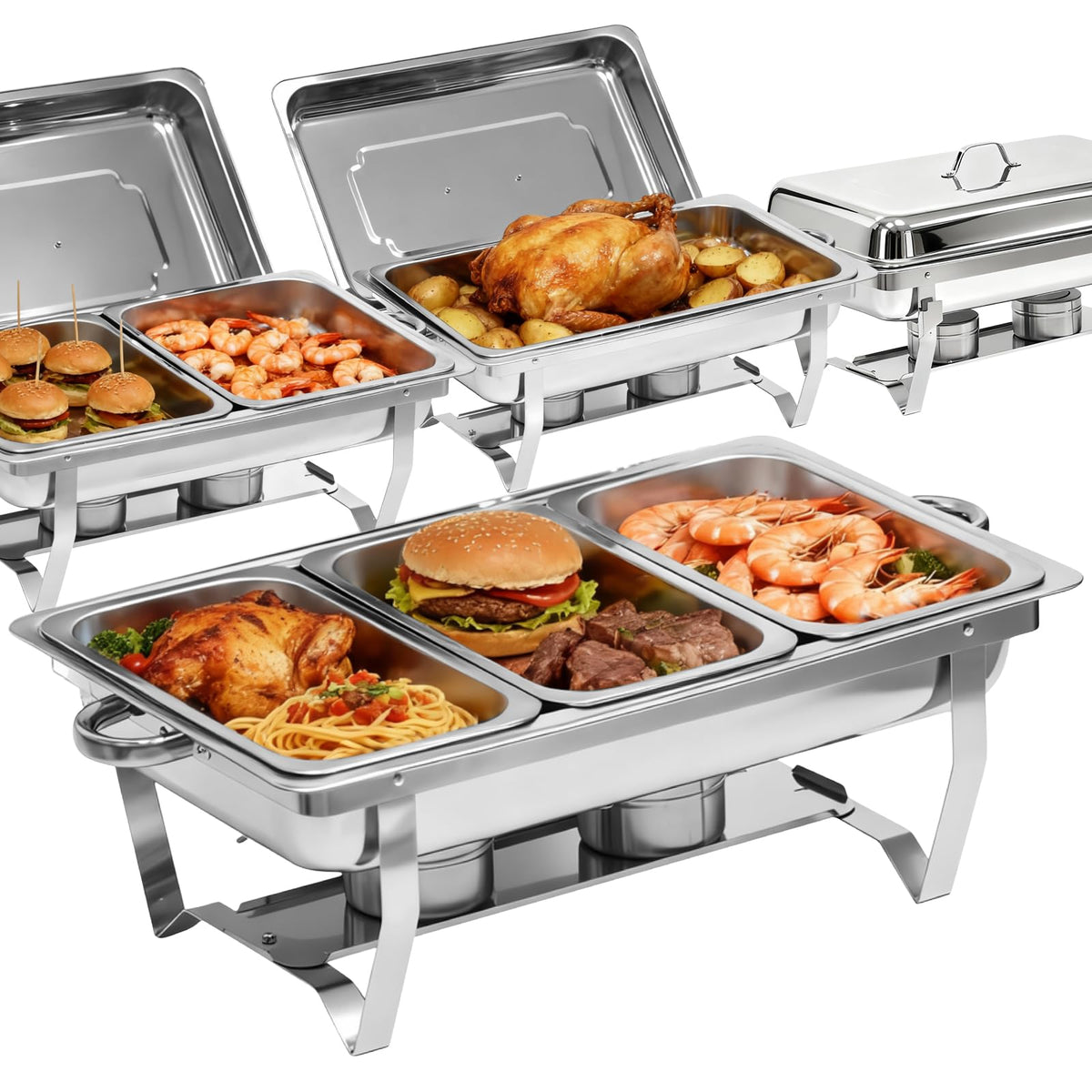 Grillaxy chaferes buffet 9qt, juego 4 unidades para conservar el calor