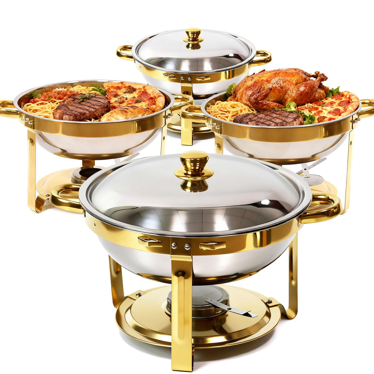 Grillaxy fuente buffet oro: conjunto de 4 piezas para buffets cálidos