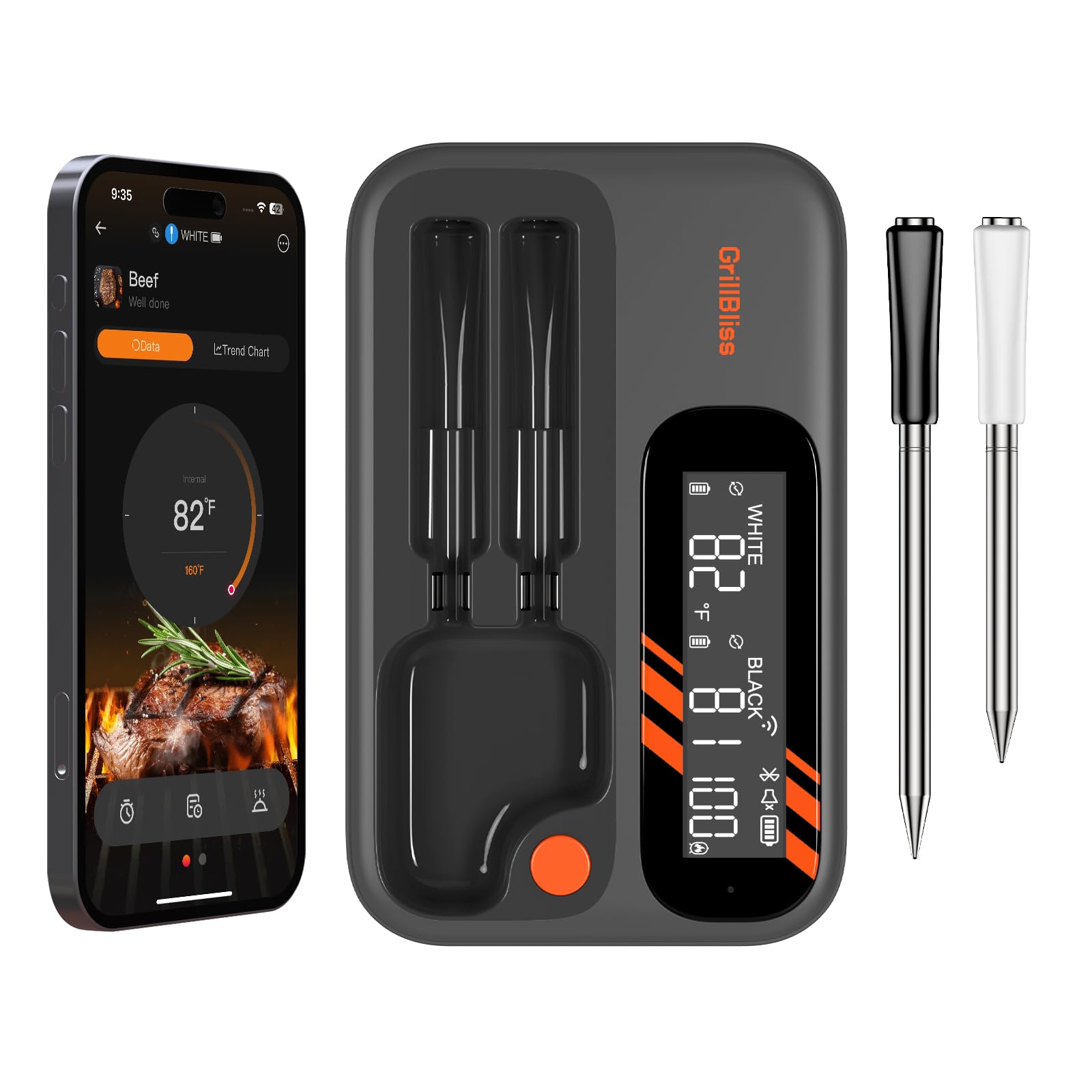 GrillBliss termómetro inalámbrico con doble sonda para cocción precisa