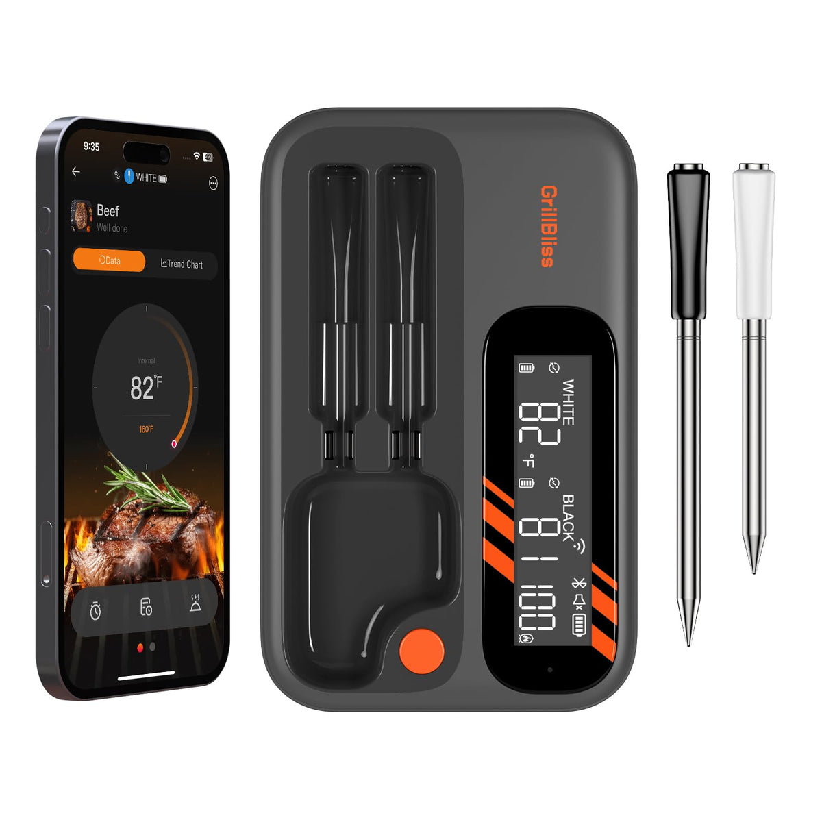 GrillBliss termómetro inalámbrico con doble sonda para cocción precisa