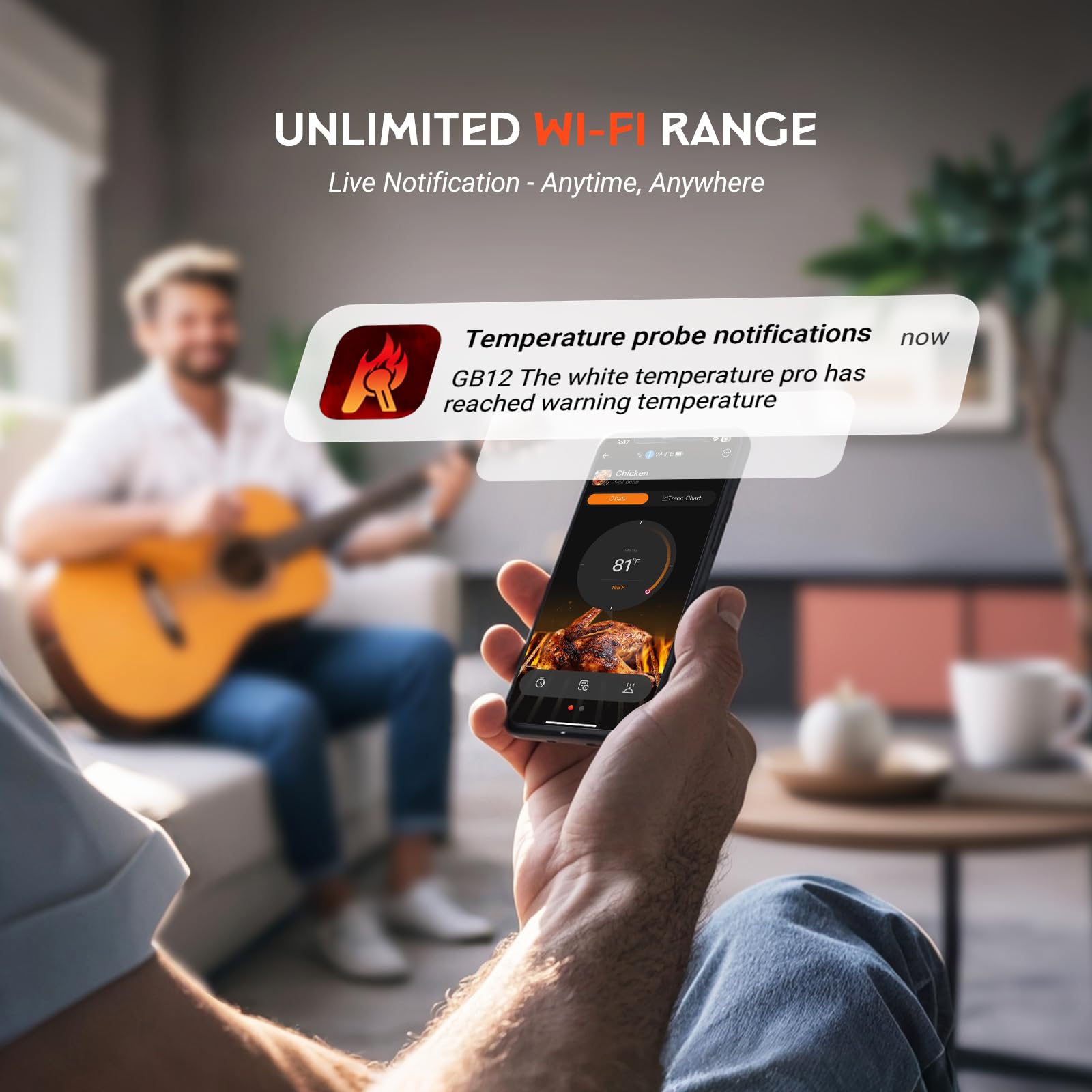 GrillBliss termómetro con pantalla iluminada para lectura rápida