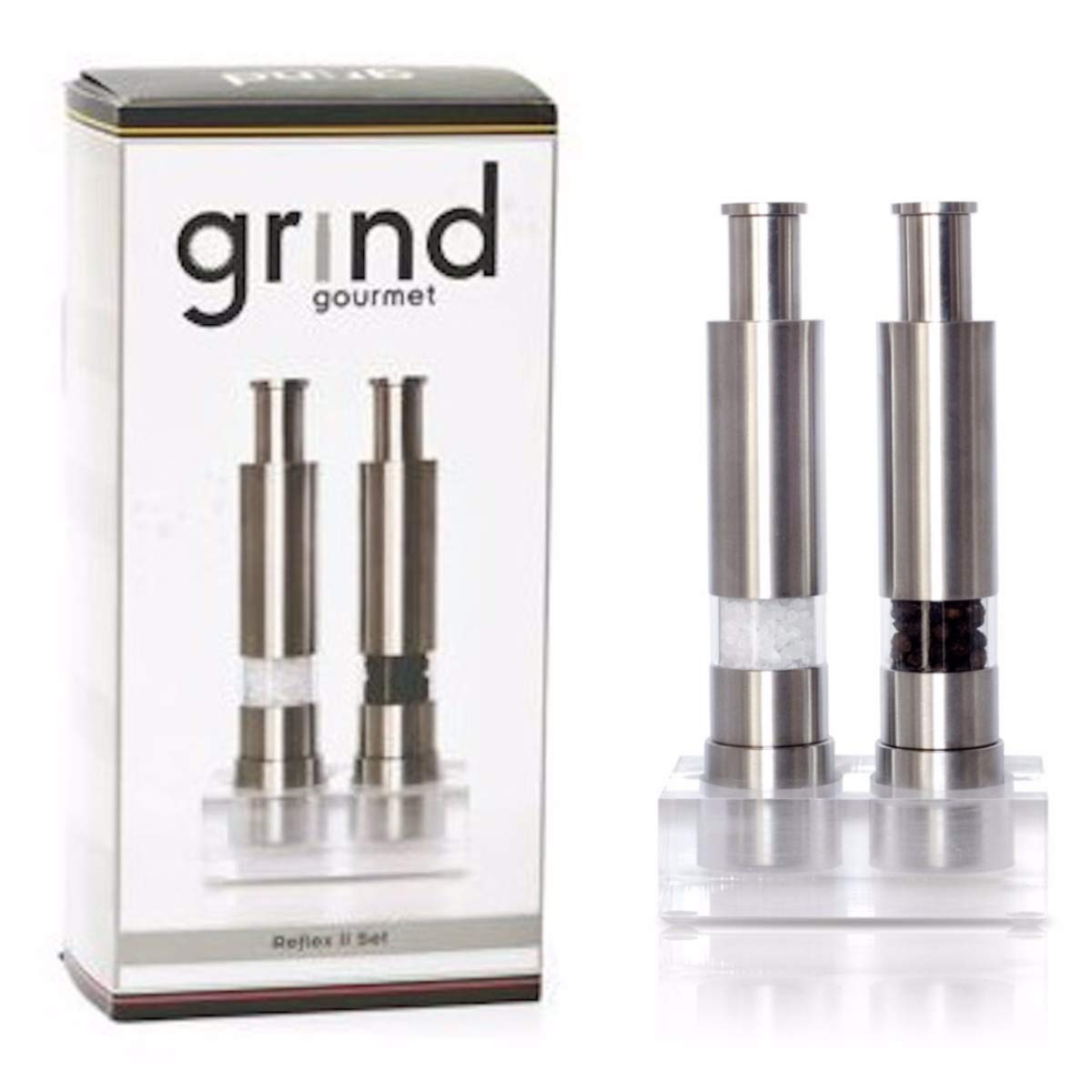Grind Gourmet uso sencillo con pulso del pulgar para sazonar
