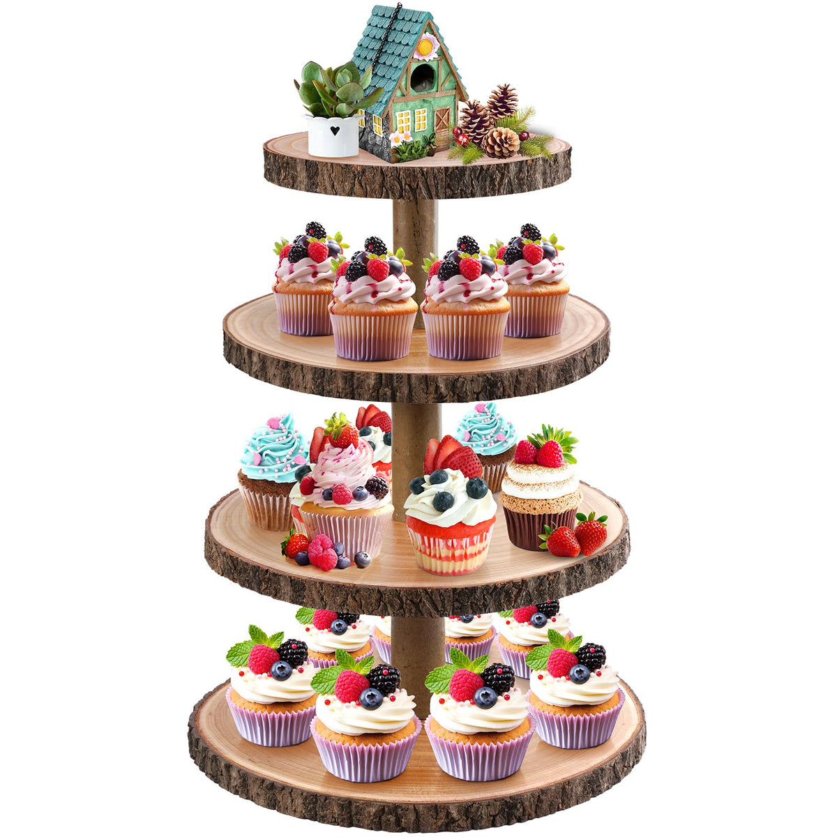 GrnVibe torre-cupcakes-4-pisos, exhibición de postres en evento rústico