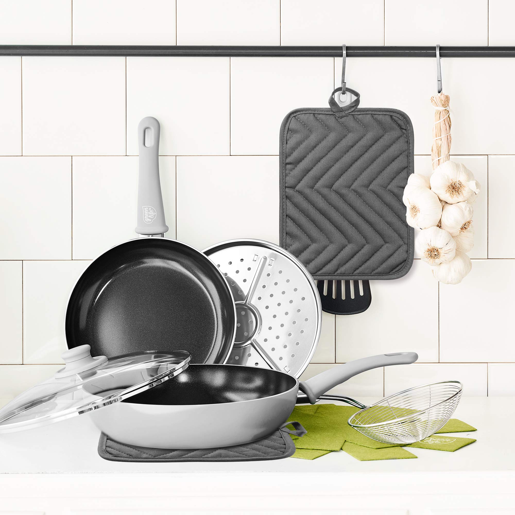 GROBRO7 diseno minimalista gris, manoplas de cocina para almacenamiento y decoracion