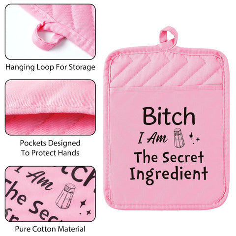 Manoplas de cocina GROBRO7 con bolsillo rosa para un agarre seguro