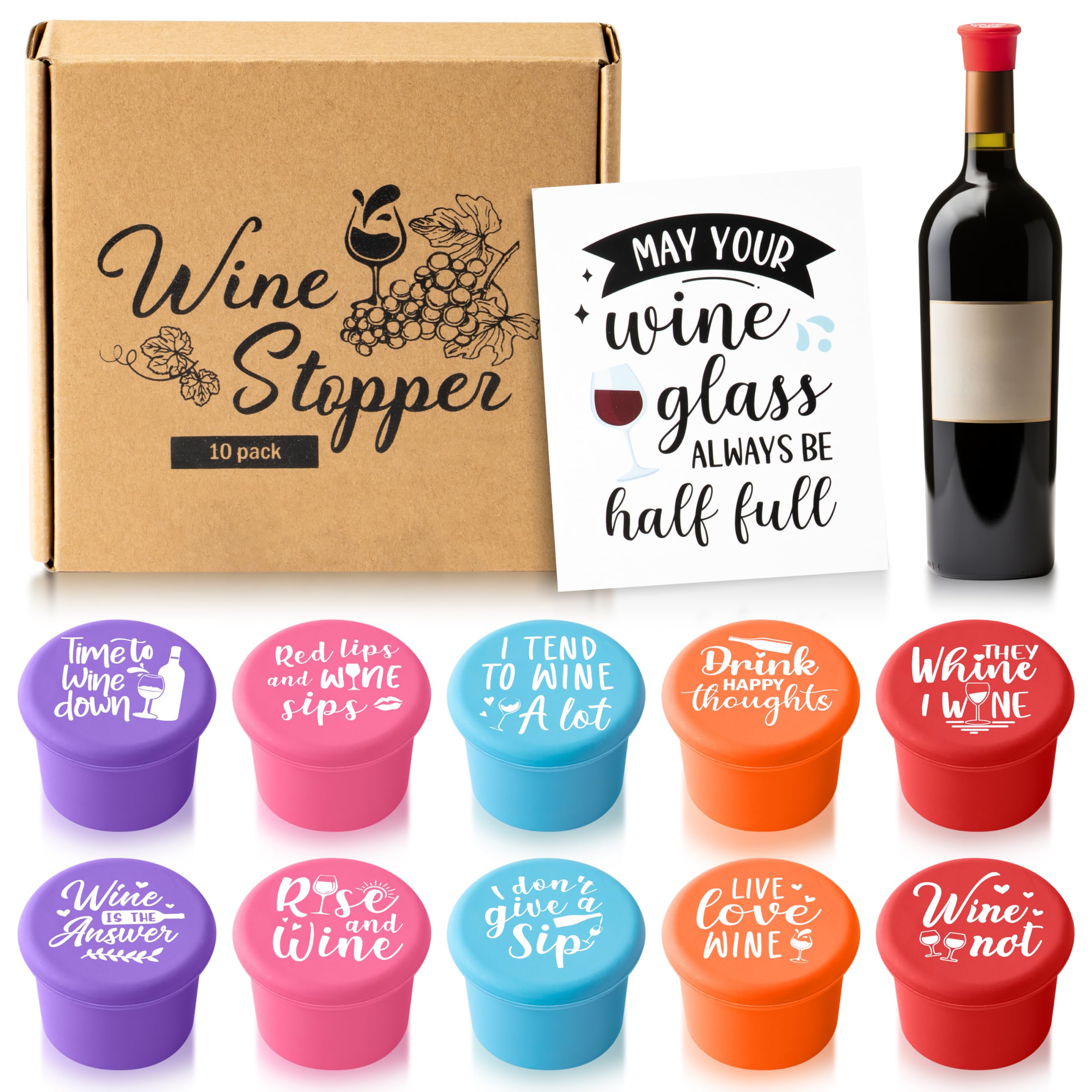 GROBRO7 Tapones para vino: conjunto de 10 piezas coloridas para sellar y conservar bebidas