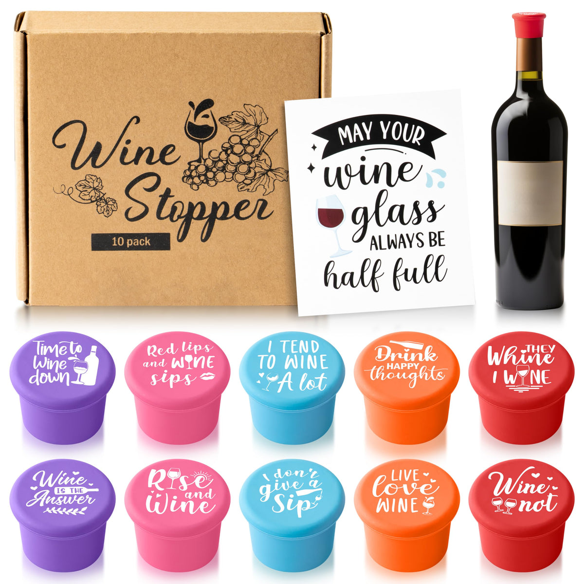 GROBRO7 Tapones para vino: conjunto de 10 piezas coloridas para sellar y conservar bebidas