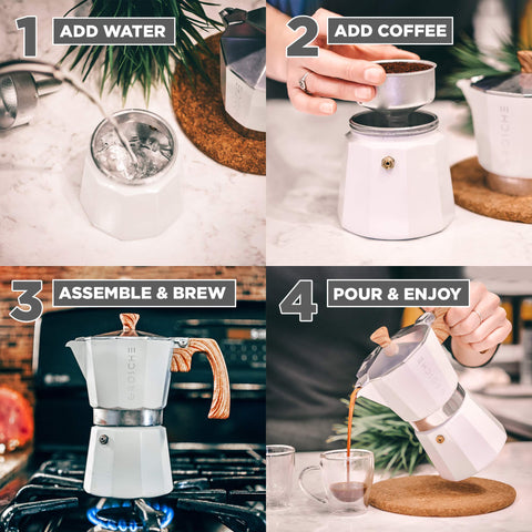 Prepara café en casa con GROSCHE Milano Moka, estilo italiano y práctico.