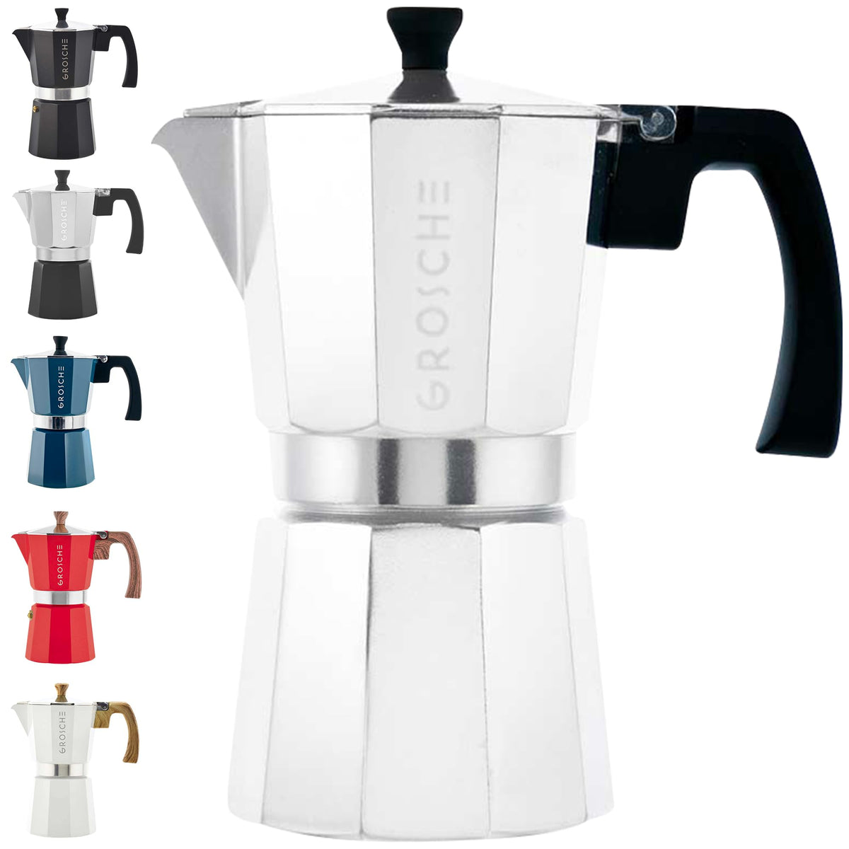 Cafetera moka GROSCHE Milano para estufa de 6 tazas, espresso intenso en casa.