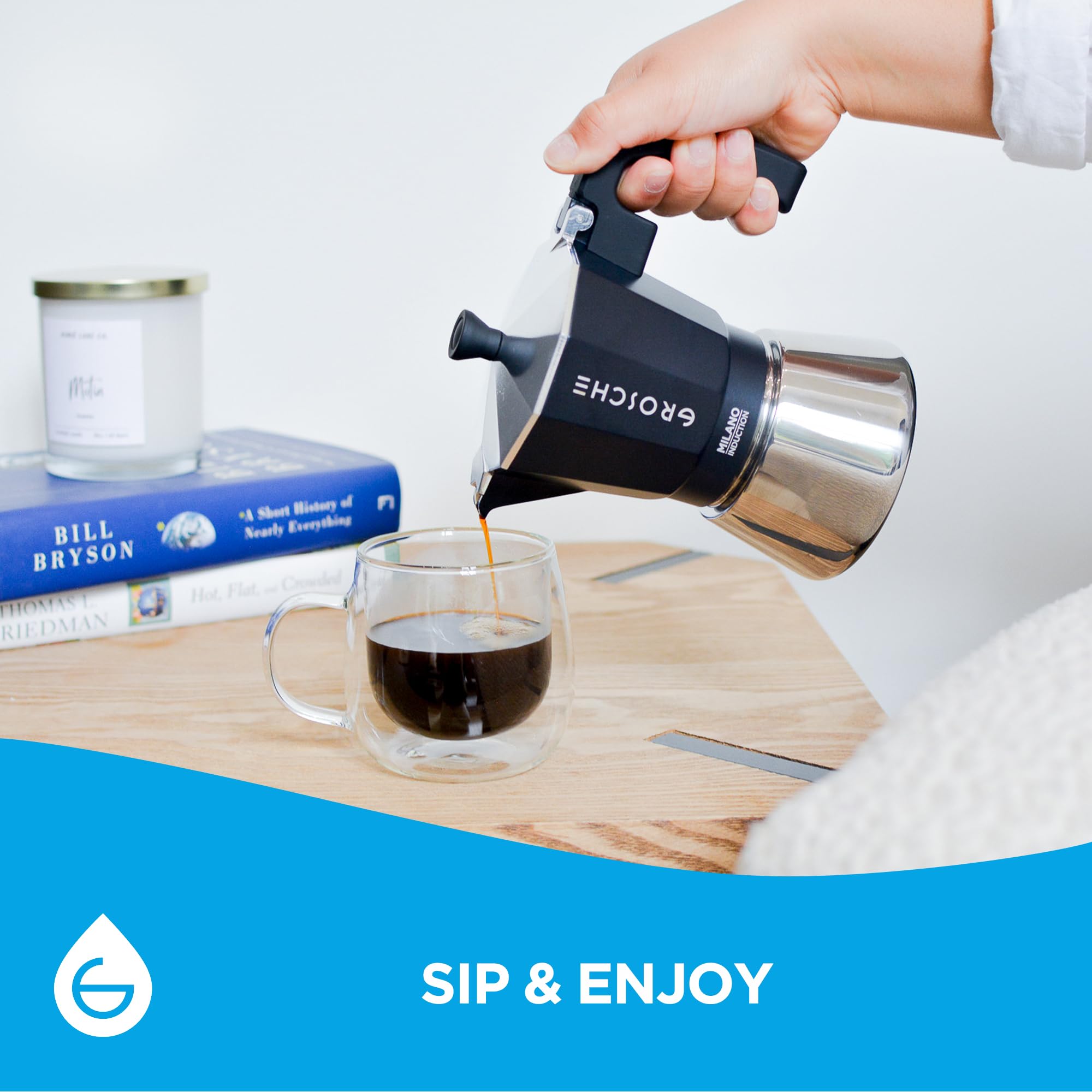 GROSCHE Milano inducción moka pot, compatible con hornos, gas y electricidad.